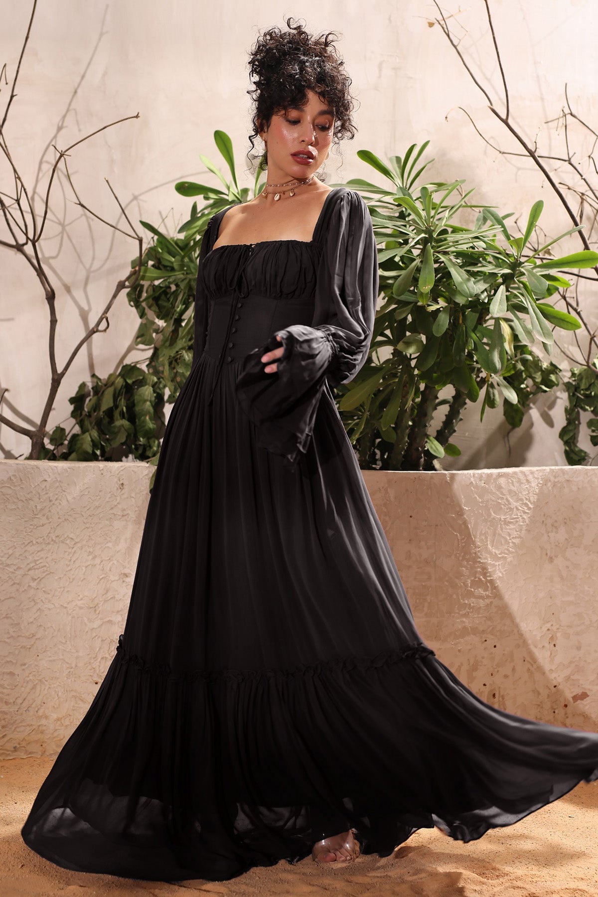 Buy Black Georgette Flowing Dress for women online available at ScrollnShops
